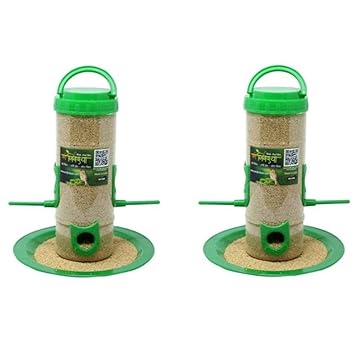 Amijivdaya Medium Bird Food Feeder with Holding Handle (Green and Transparent) - Pack of 2