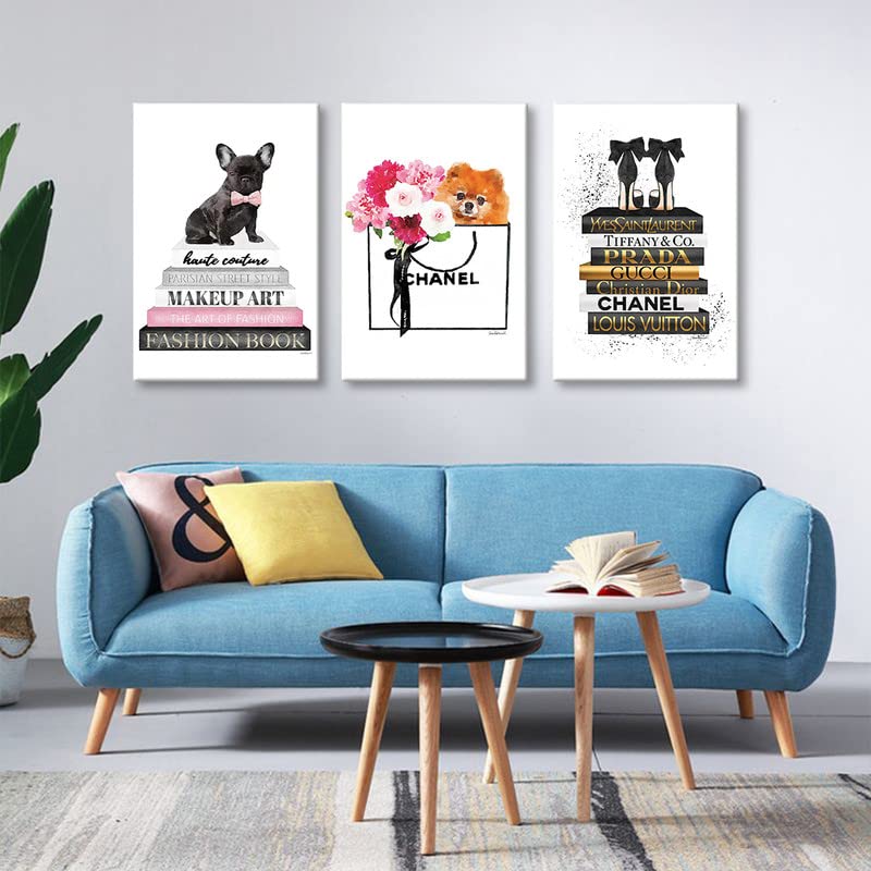Amazon.co.jp: 3枚 アートパネル おしゃれ 飾り絵 ハイヒール 犬 花 