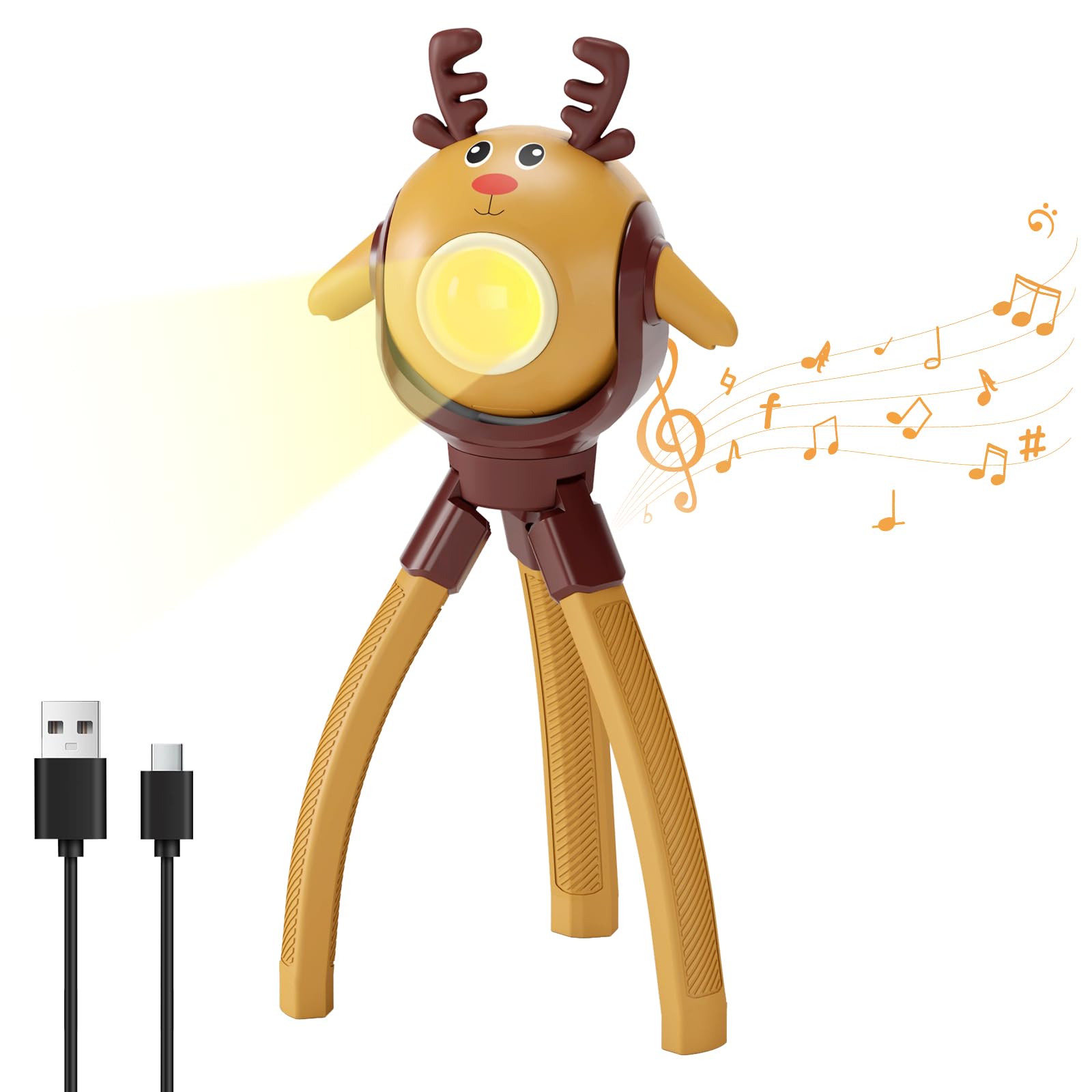 TOLYS Reindeer Kids Flashlight – Rechargeable LED Torch with 8 Songs, USB-C, Fun Flashlight for Boys & Girls, Perfect for Parties, Camping & Outdoor Adventures