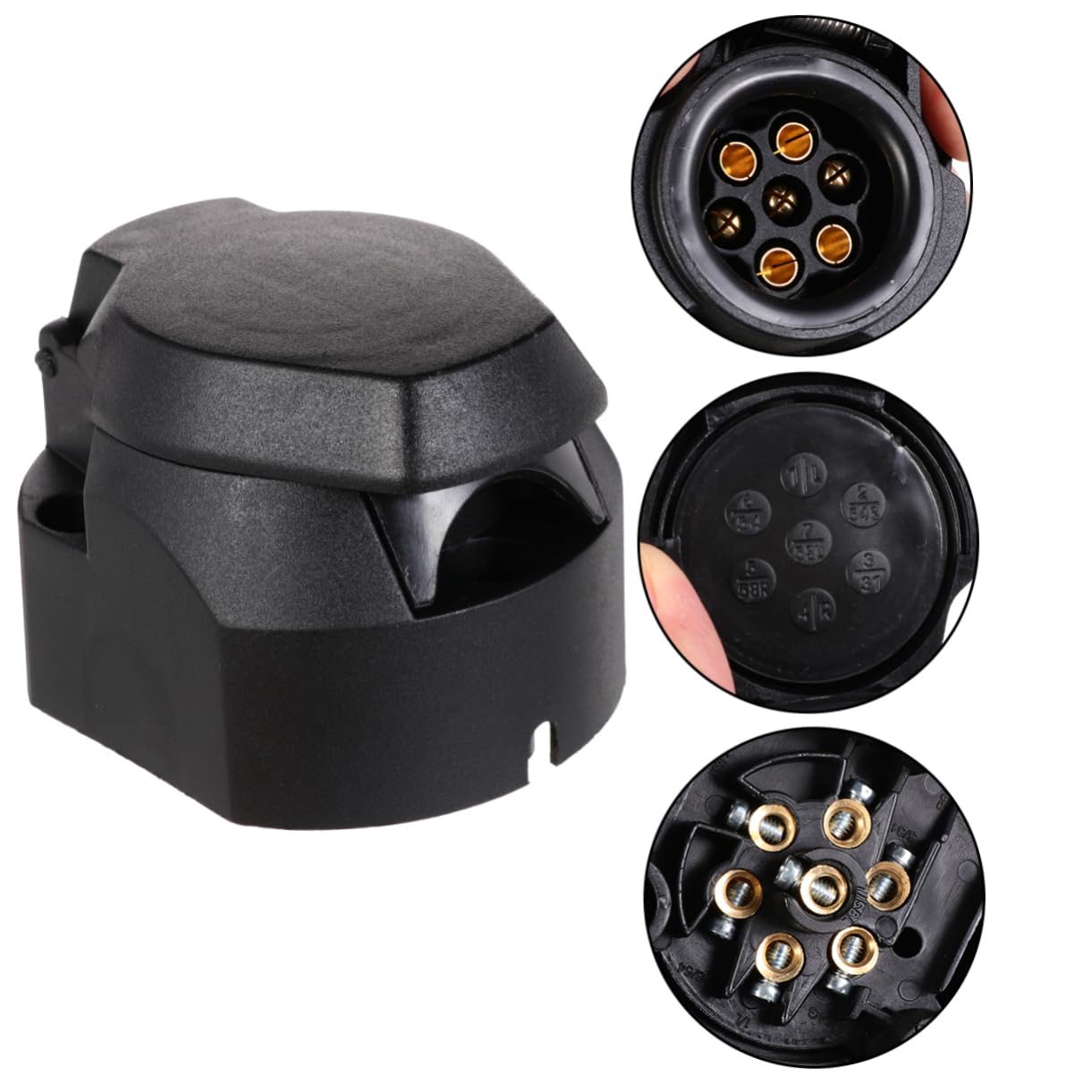 iplusmile Adaptador Enchufe para Remolque 12v 7 Pines EU Estándar 2 Piezas Negro con Conectores Metálicos y Plásticos para Vehículo Comercial y Coche