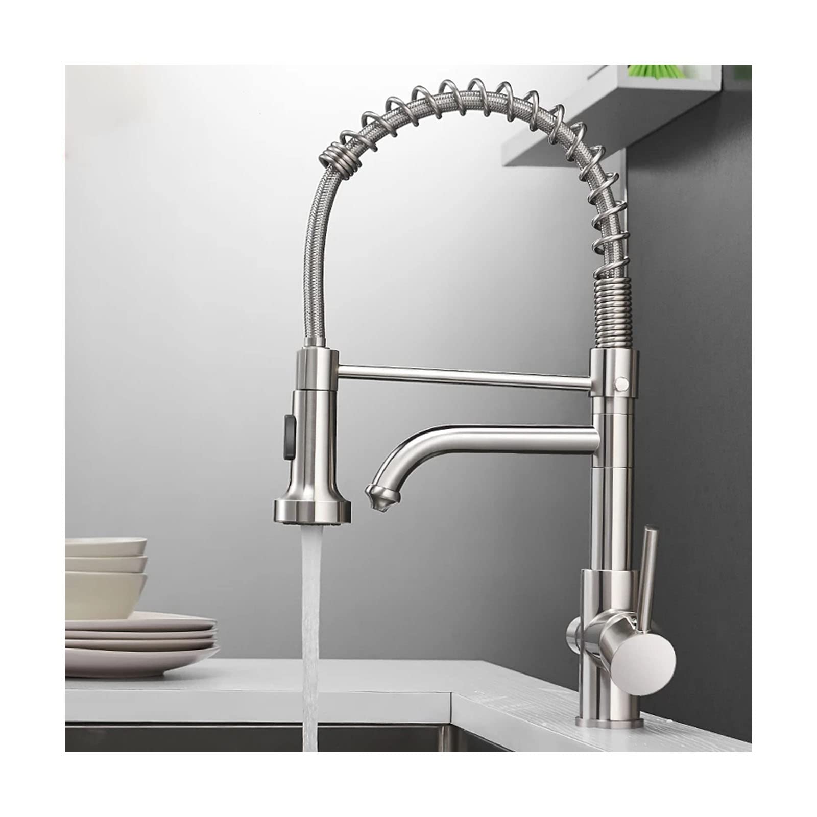Robinet cuisine laiton brossé : mitigeur double poignée avec buse eau pure