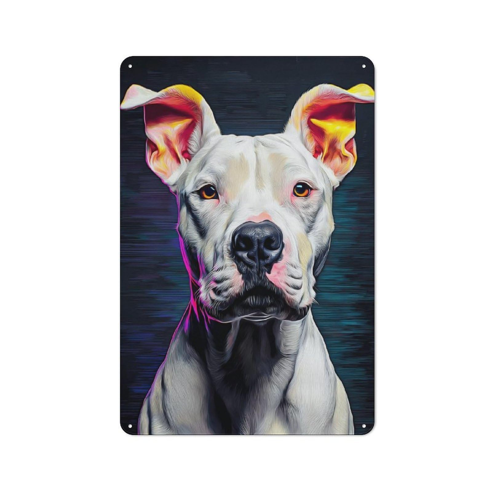 Tin Wall Sign with Neon Vibrant Dog Portrait -2 Design 30x20cm, Classic Diner Style Decor for Bakery, Diner, Cafe Or Family Room