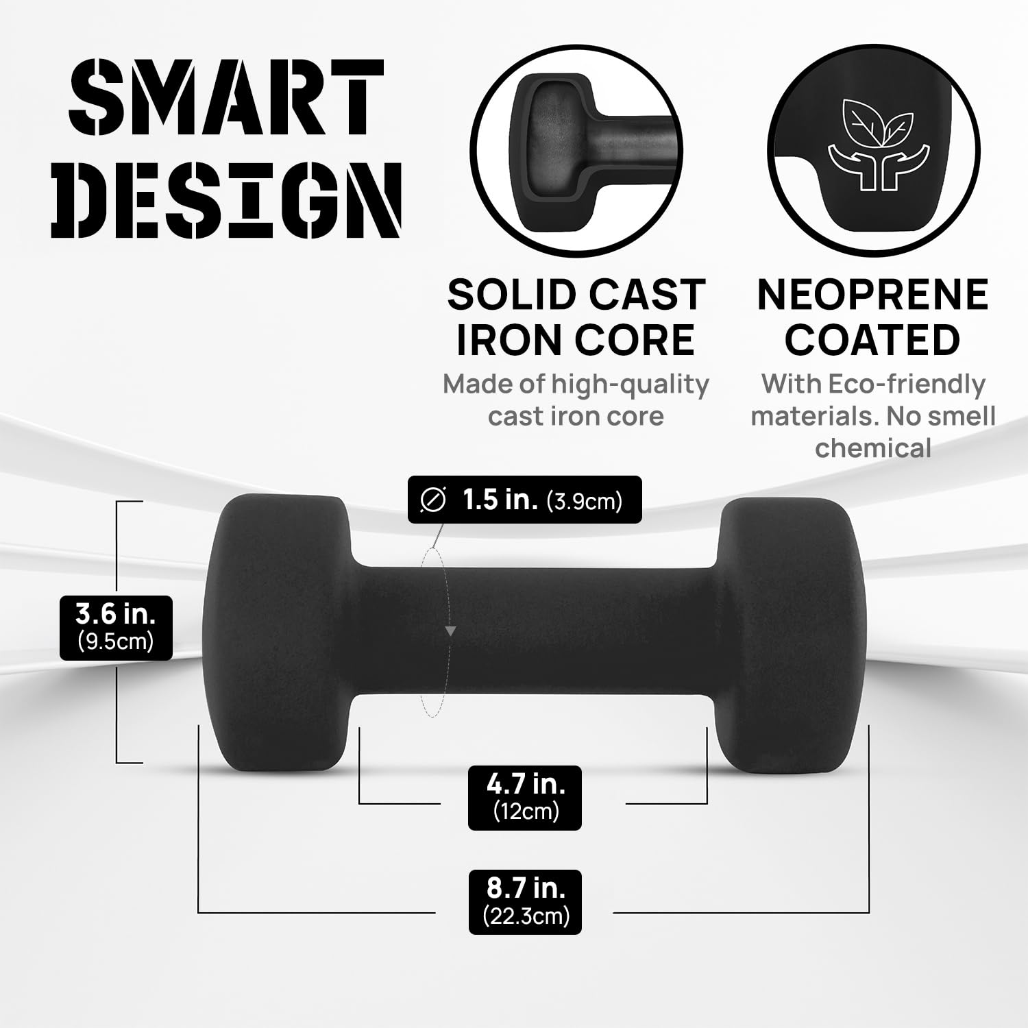 Yes4All Manubri in neoprene, set di 2 pesi per mani, comodo cavo di tipo C incluso, 0,9-9,1 kg, impugnatura comoda per un allenamento sicuro a casa, rivestimento in neoprene antiscivolo con design