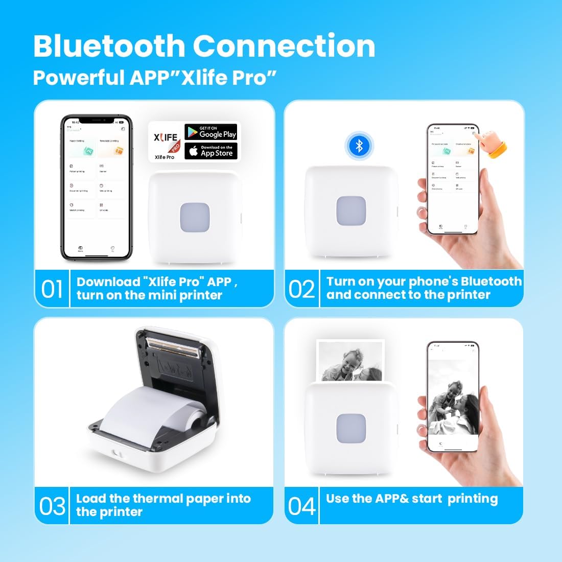 vretti Stampante tascabile 300 DPI mini termica compatibile Android iOS senza fili iPhone lista lavoro note diario viaggi