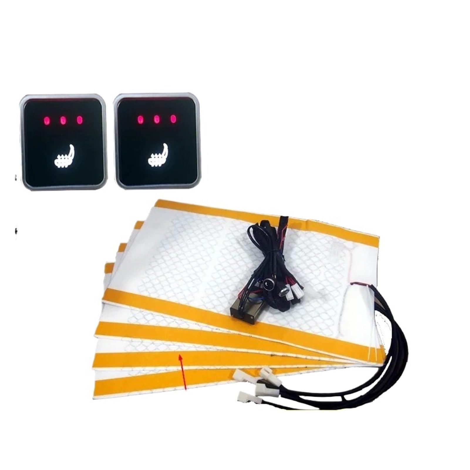 4 Pièces/Ensemble, Kits De Chauffage Siège Voiture 12V avec Coussinets Chauffants en Fibre Carbone Et Interrupteur À Pression Double Carré 3 Niveaux(Carbon Fiber Pads)