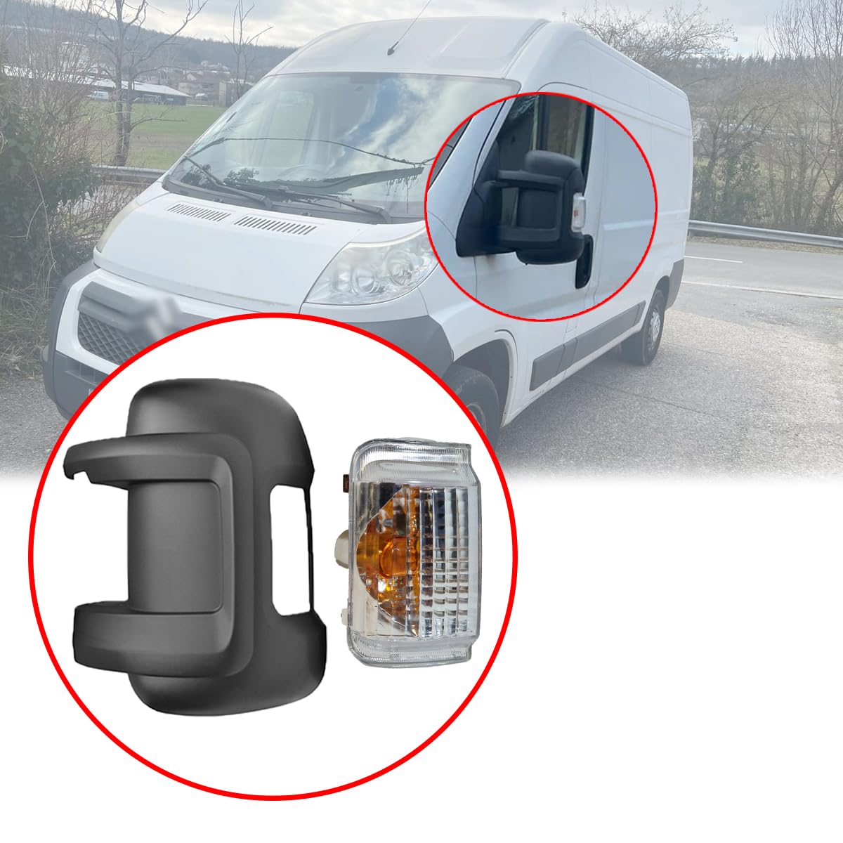 Cubierta de espejo + intermitente izquierdo espejo retrovisor exterior tapa del lado del conductor + luz intermitente compatible con Peugeot Boxer Fiat Ducato Citroën Jumper a partir de 2006