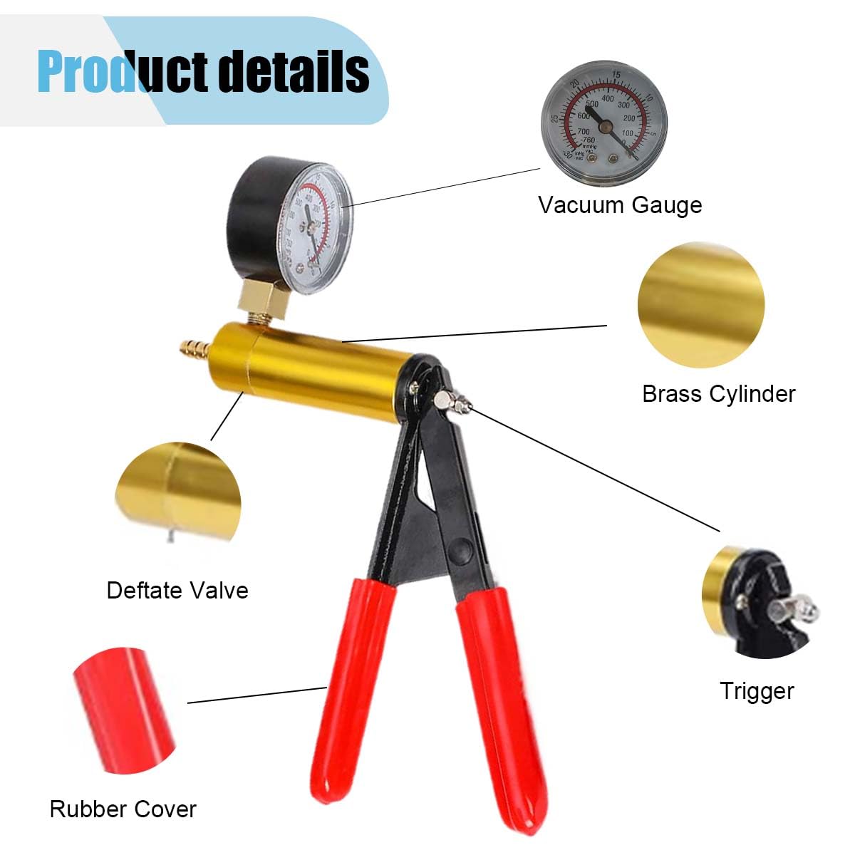 LAINLOY Kit de purga de frenos 2 en 1, sistema de purga de freno y embrague, kit de purga de líquido de frenos con adaptadores, bomba de vacío de mano, funda protegida, juego de prueba de bomba de