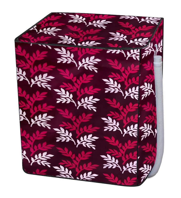 Image of PVC Printed Semi Automatic Washing Machine Cover Compatible For Samsung, Lg, Whirlpool 6Kg, 6.2Kg, 6.5Kg, 7Kg, 7.2Kg, 7.5Kg, 8kg, 8.5kg | Waterproof & Dustproof Cover, Wine leaf.