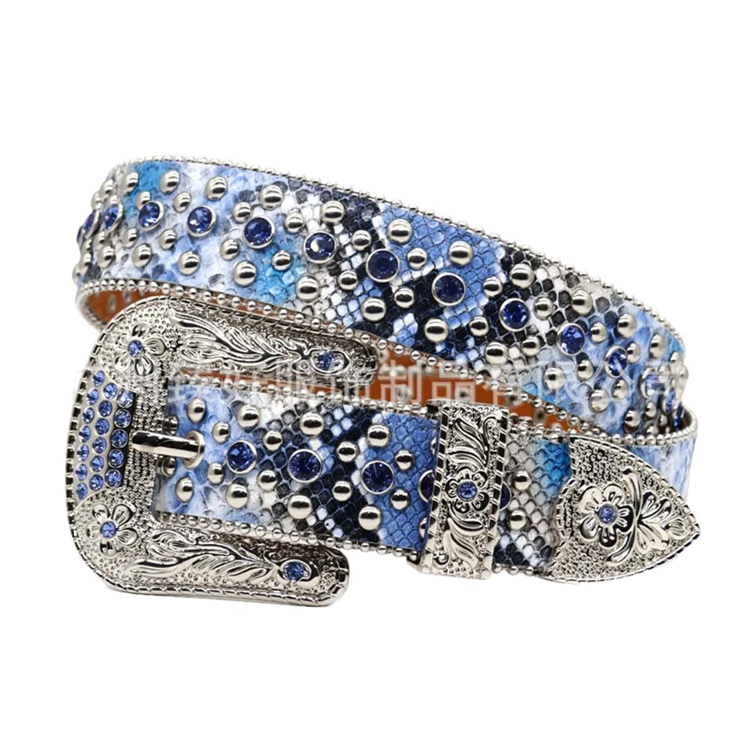 Women’S Punk Rock Style Rivet Belt Print Rhinestone Studded Waistband Strap For Edgy Fashion Look