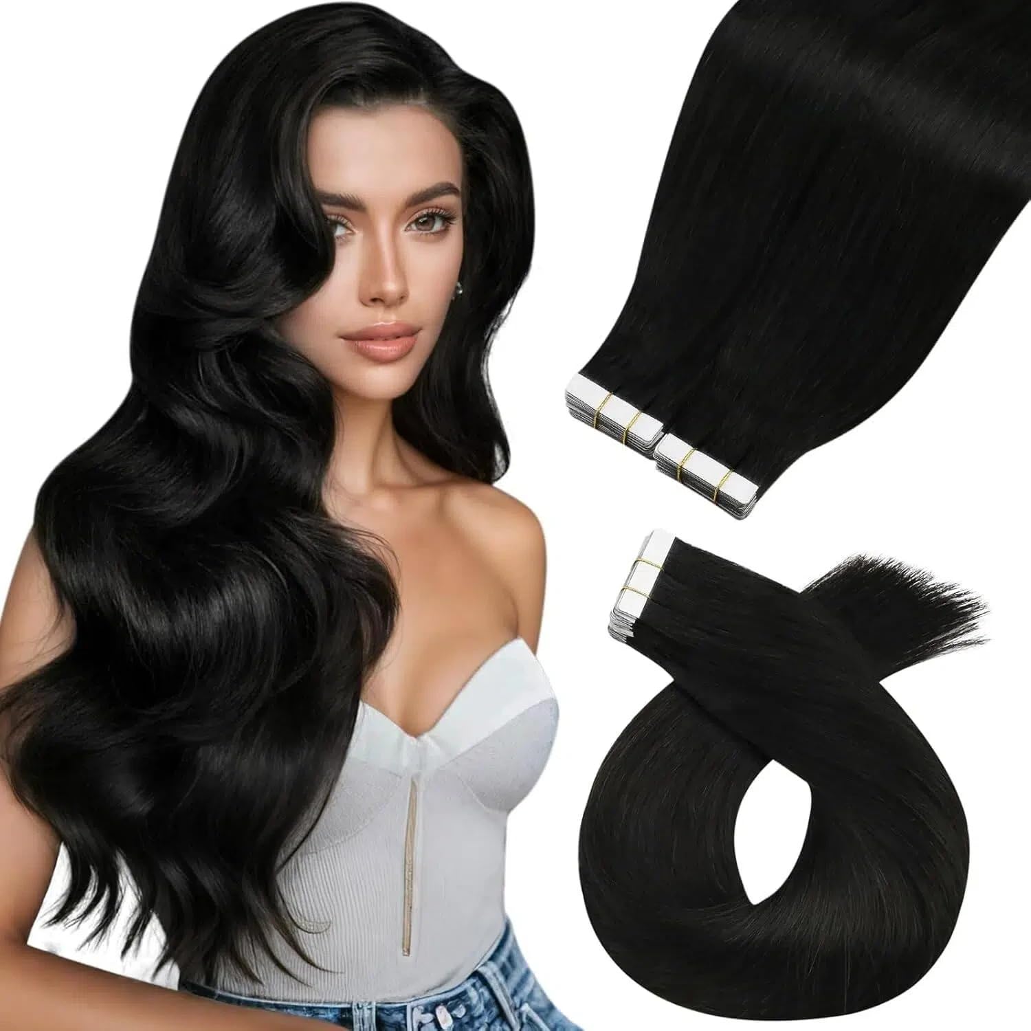 Moresoo Extensions Echthaar Tape in Unsichtbar Tape Extensions Echthaar