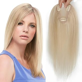 Women's Top Hair Extensions - Real Human Hair, No bangs, 14 inch, Premium Lace Base Remy Toppers for Thinning Hair (14", 613#)