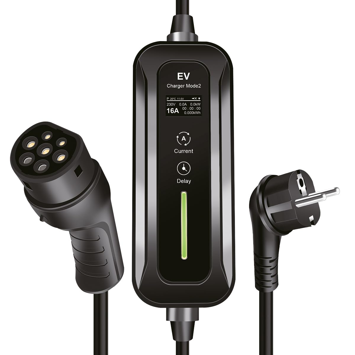 Mobile EV-Ladestation: CEE 7/7 zu Typ 2, 1-Phasen, 16 A, 3,6 kW, 5 m