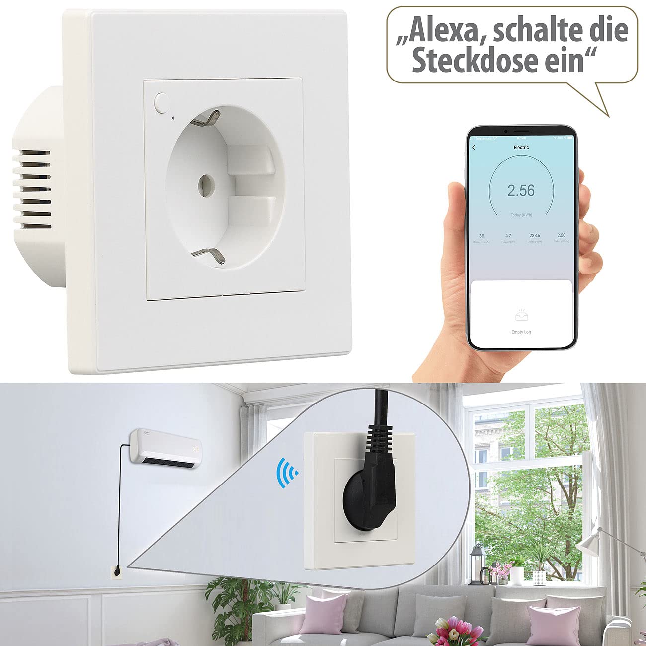 Luminea Home Control Alexa Smart Steckdose: 10er-Set WLAN-Unterputz-Steckdosen mit Verbrauch-Messung, App, 3.680 W (Unterputz-Steckdose Alexa, Programmierbare WLAN)