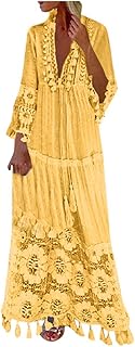 Color cintura borla V-cuello ancho encaje sólido bohemio casual largo vestido de moda para las mujeres elegantes vestidos de mujer