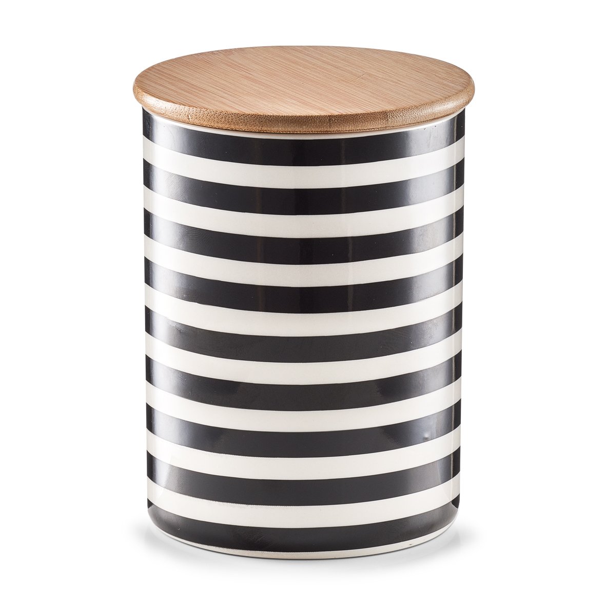 Zeller Stripes 19824 Storage Jar with Bamboo Lid Ceramic Approx. Diameter 11.5 x 15 cm