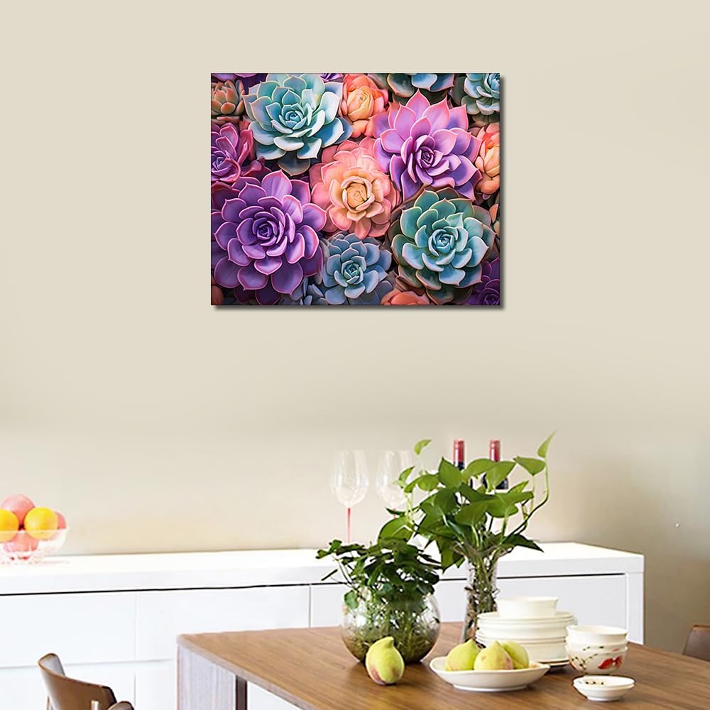 DIY Succulent Painting by Numbers for Adults, Succulent Paint by Number, Succulent Adult Paint by Numbers Kits on Canvas, Framed Succulent Paint by Numbers for Adults Beginner 16X20 Inch