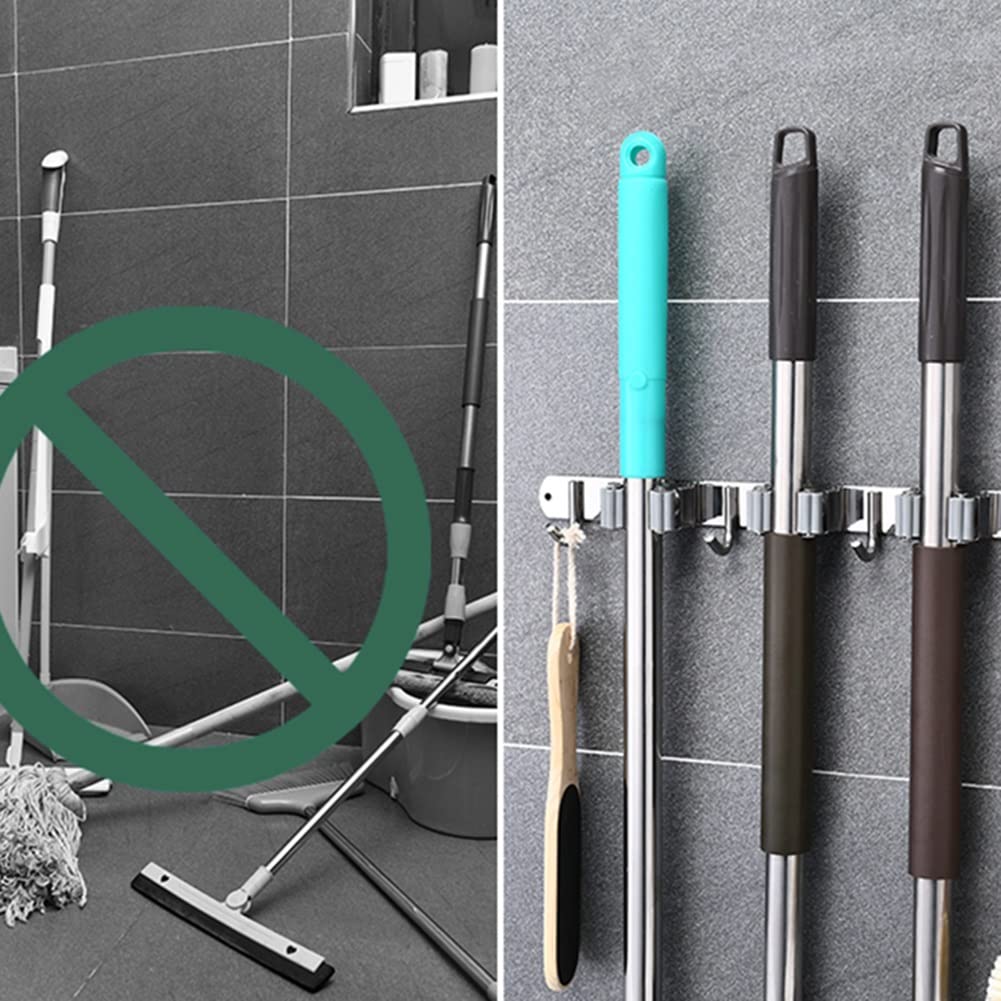 Support de vadrouille à Balai, Crochet en Acier Inoxydable sans poinçonnage Conception de Boucle à Rouleau à Boucle Fixe Triangulaire pour garagejardincuisinesalle de Bain (Color : Silver, Size : 49