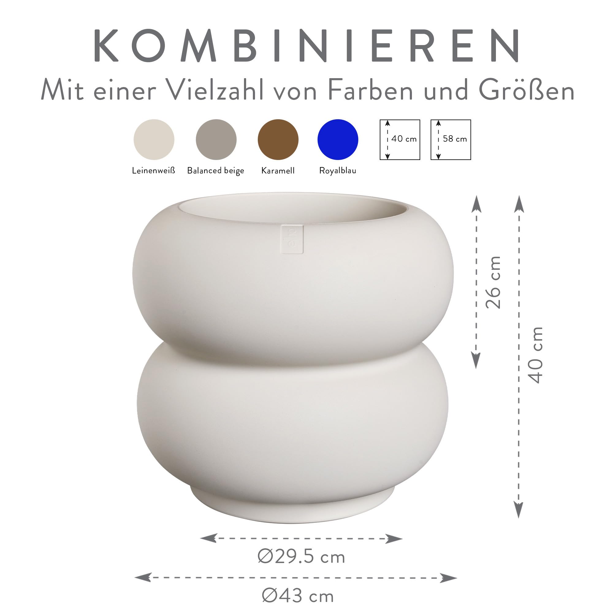 elho Amber roll Low 43cm Blumentopf - Linen White | Ø 43 x H 40 cm | Für Innen & Außen geeignet | 100% recycelter Kunststoff