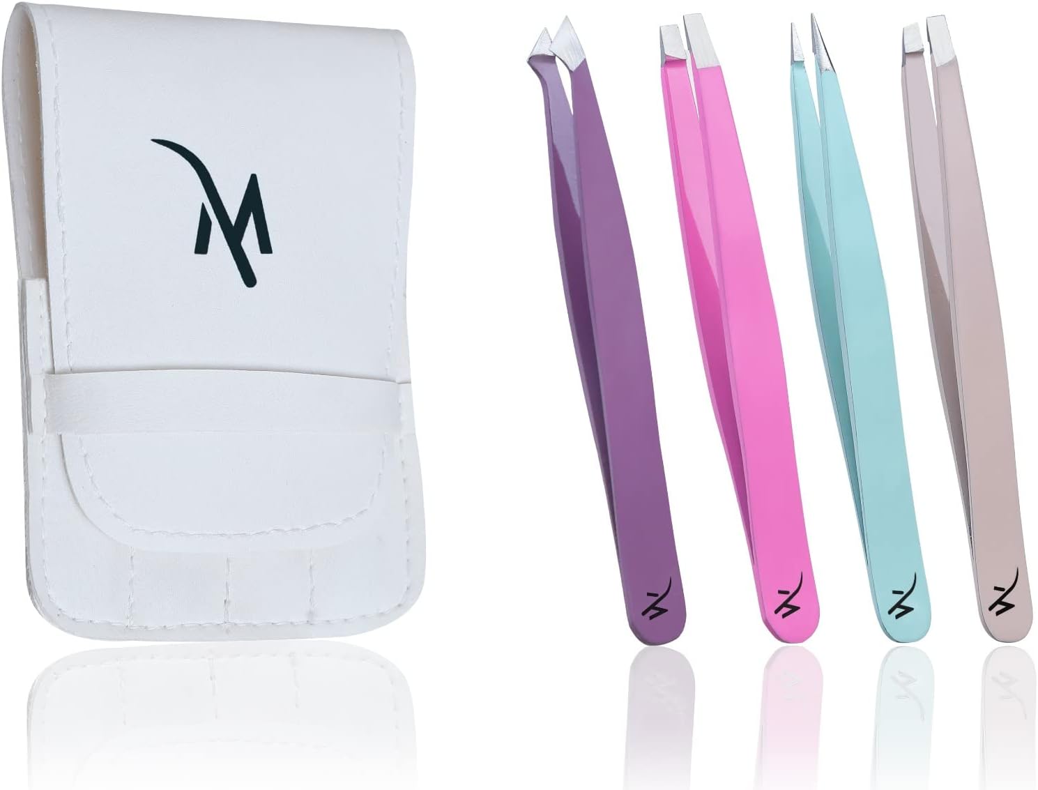 Tweezers Set, 4 Pieces Professional Eyebrow Plucking Tweezers for Women