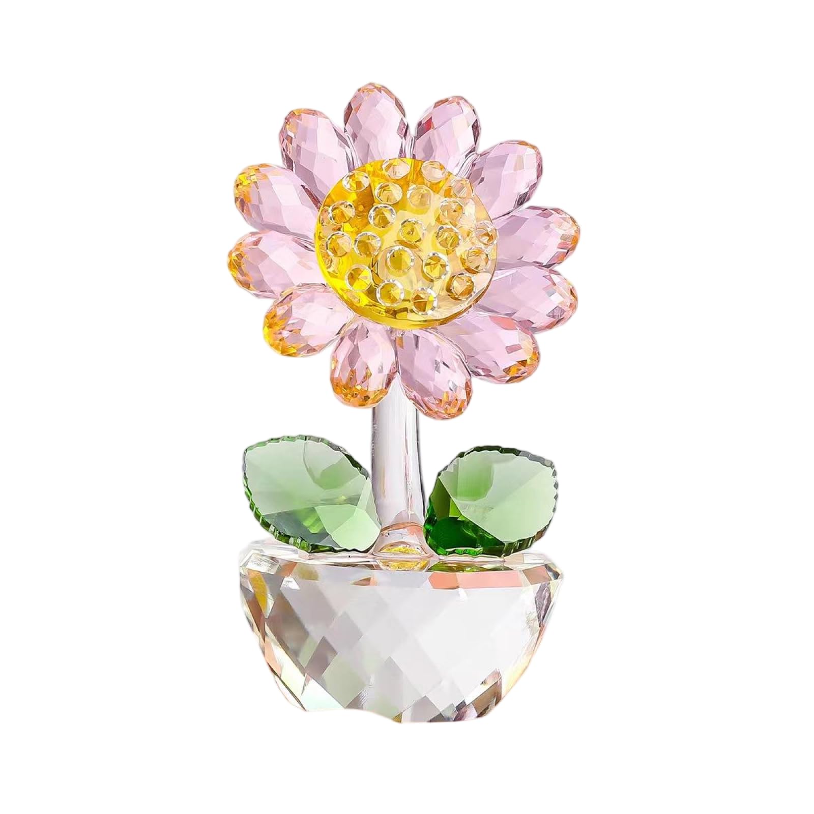 CYLRWSR Crystal Sunflower with Bud Glass Figurine Collectibles Ornament Paperweight Table Decoration with Gift ﻿,Pink