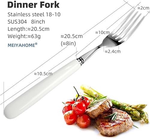 Miniatura 2 de Tenedores de mesa de acero inoxidable 1810 de 8.1in, tenedor de plato principal, tenedor de 4 púas, SUS304 de 8 pulgadas, blanco (304DF20-5)
