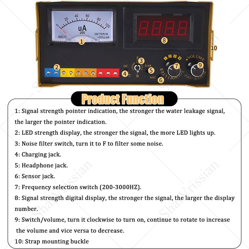 Detector Profesional De Fugas De Agua Subterránea | Sensor Geófono Eléctrico,Profundidad 2m,4 Niveles,0-100db,Para Fontanería,Viviendas,Piscinas,Exterior