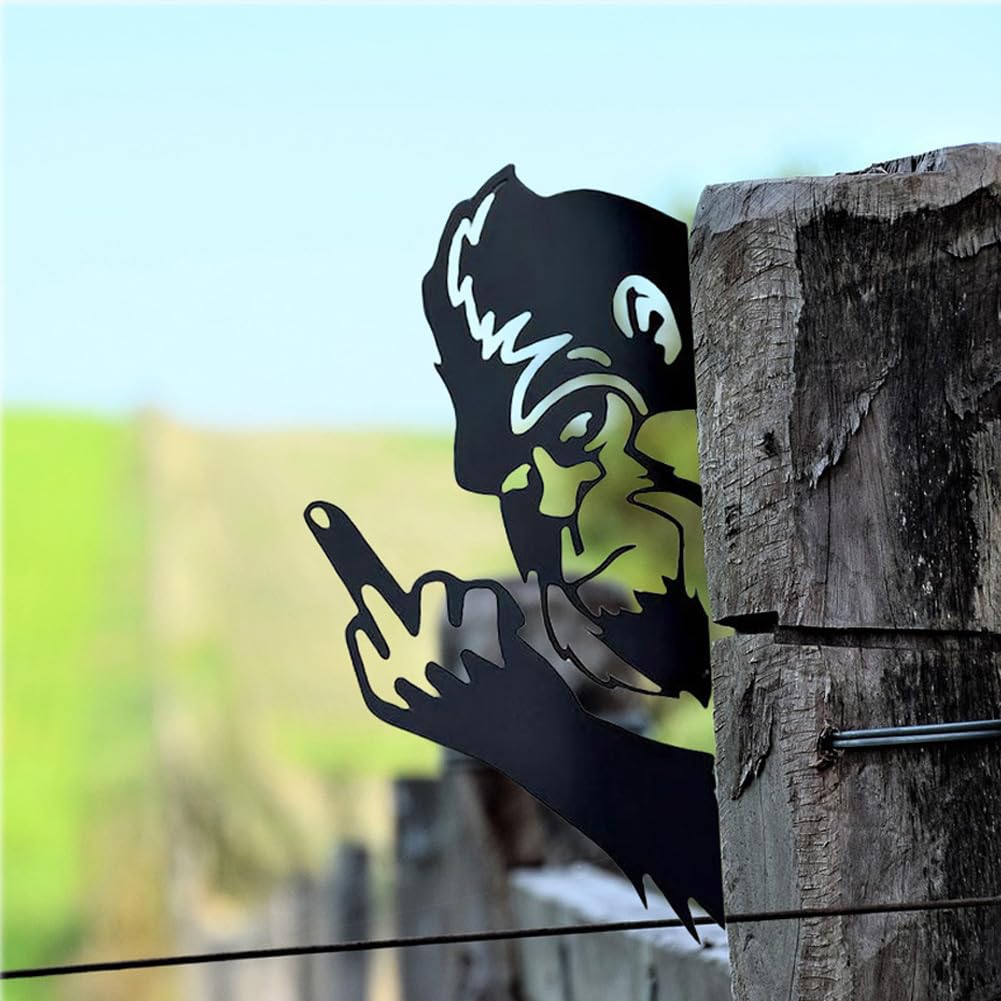 CCWORAN Middle Finger Bigfoot Metal Garden Ornaments For Fences Decorations Outdoor Home Peek A Boo Animals Garden Decor Sculptures Silhouettes Tree Yard Wall Art Pranks Adults Funny Gift