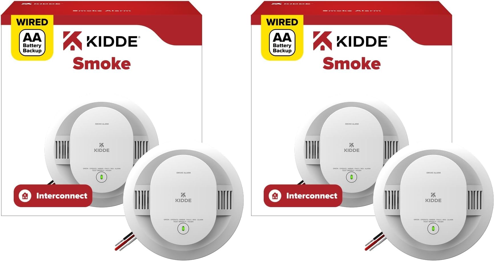 Kidde Smoke Detector, Hardwired with AA Battery Backup, 20SAR, 2 Pack