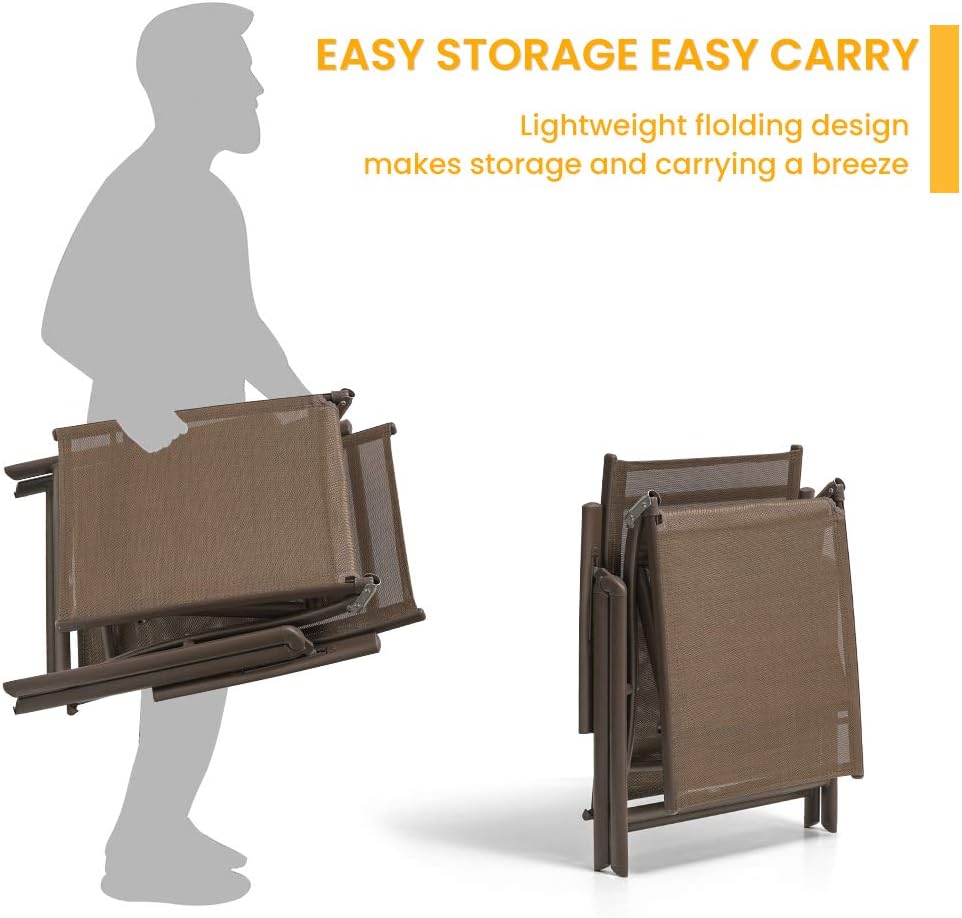 Crestlive Products Aluminum Beach Yard Pool Folding Recliner Adjustable Patio Chaise Lounge Chair Outdoor Indoor for All Weather, Brown Frame (2 PCS Brown) : Patio, Lawn & Garden