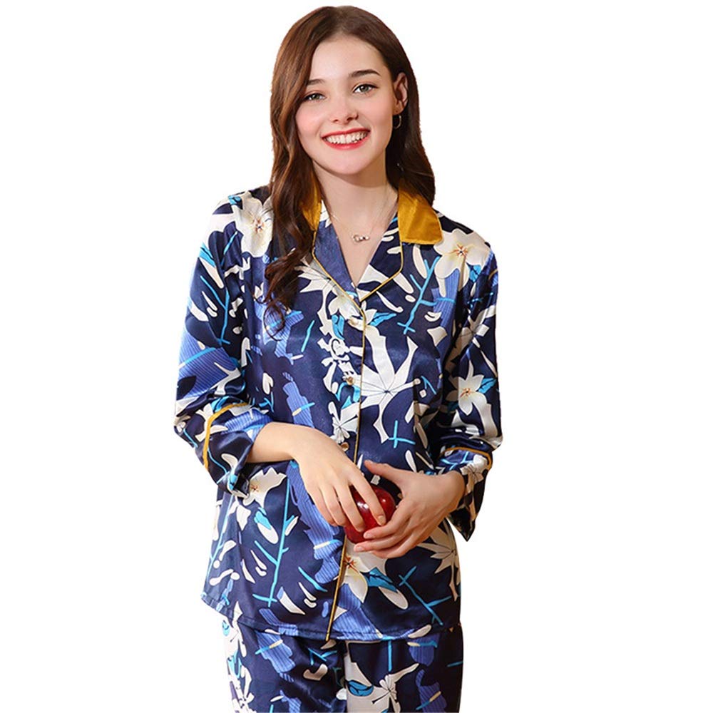 LiangDa Pijama de mujer Long-sleeved Satin Classic Floral Women's Pajamas Set Soft And Comfortable Is The For Girlfriends And Sisters Vestido sexy para dormir (Color : Multi-colored, Size : M)