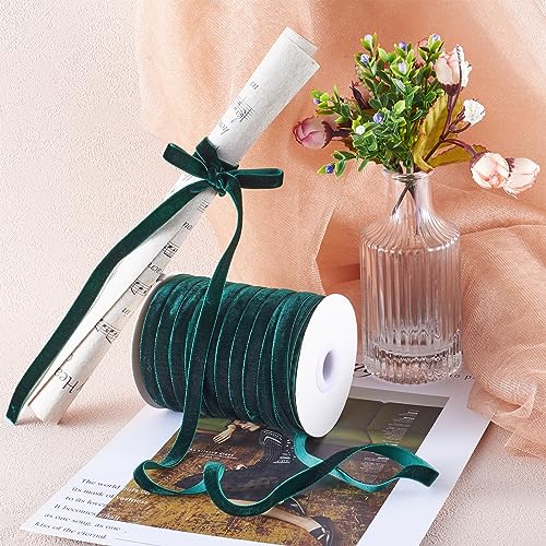 PandaHall 50 Yards Single Face Velvet Ribbon 3/8 Inch 10mm Velvet Ribbon Spool for Gift Wrapping Hair Bow Clip Sewing Wedding Decoration(Dark Green) - Image 2