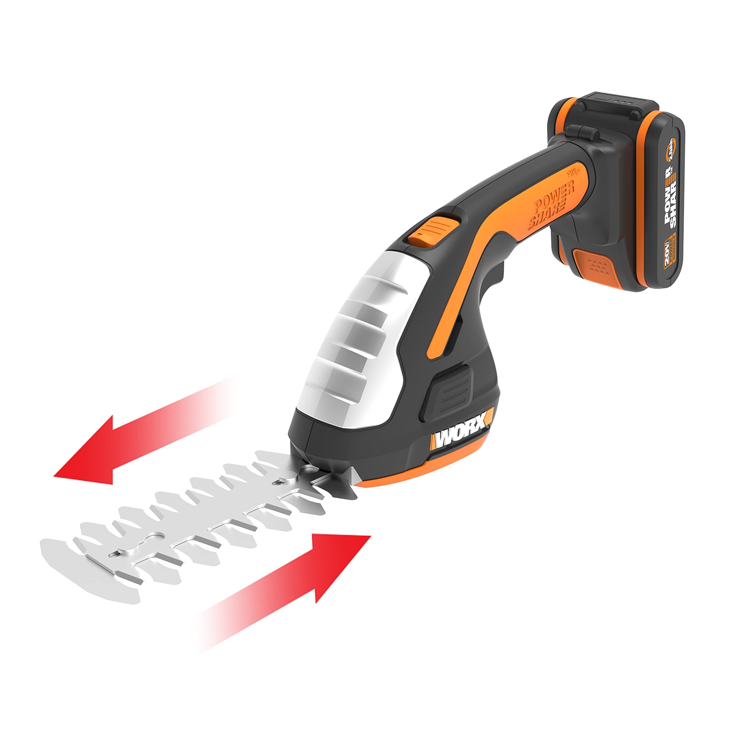 Worx WG801E.9 Forbici per Erba e Decespugliatore a Batteria 20V, con 3 Lame Intercambiabili, 36W - Solo Corpo Macchina
