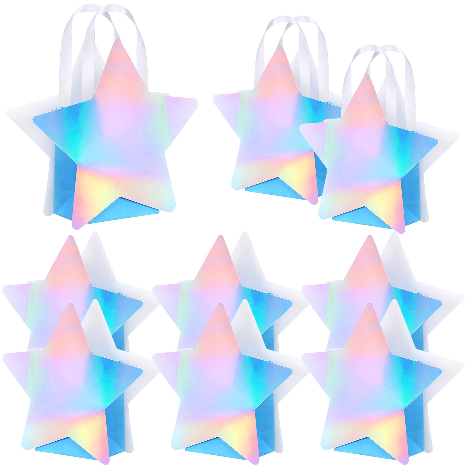 Sweetude 24 Pcs Star Shaped Party Favor Bags with Handle Mini Iridescent Paper Gift Goodie Bags for Holiday Wedding Birthday Party Supplies