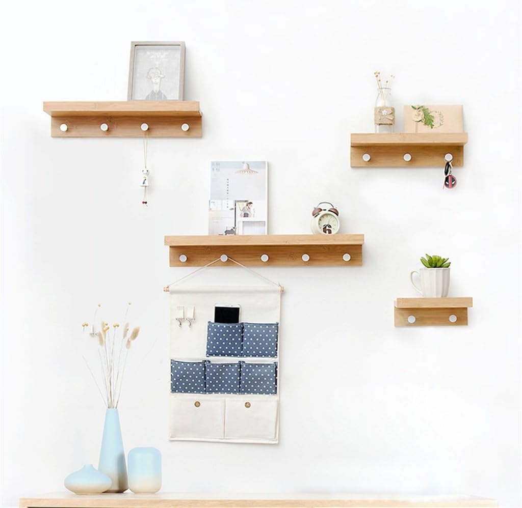 Creative Simple Wall Solid Wood Hangers Wall Shelf Wall Hanging Coat Rack for Families and Hotels (Color : Wood Color, S