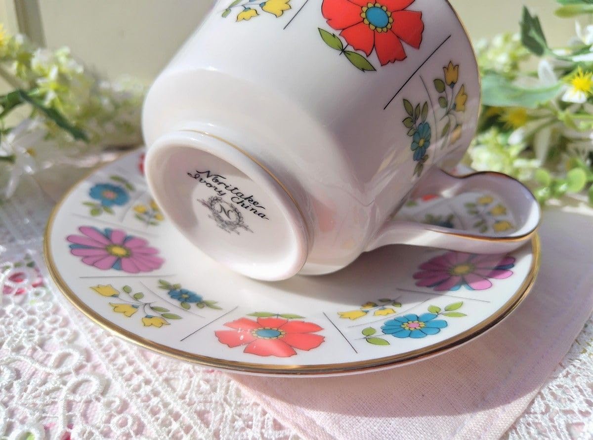 Amazon | ノリタケアイボリーチャイナ レトロ ポップ 花柄 カップ 
