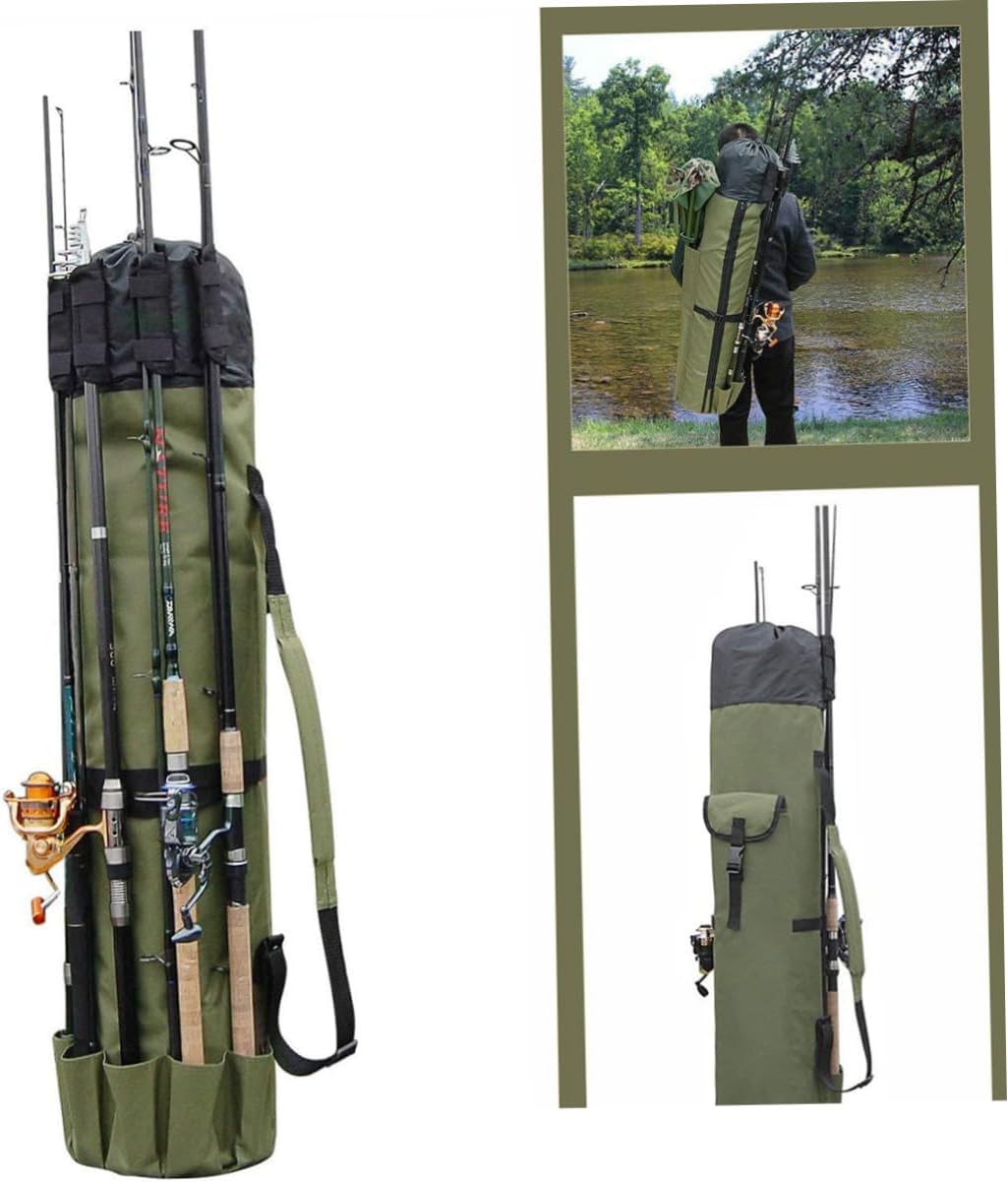 UPKOCH Cylindrical Fishing Rod Carrier Bag Lightweight and Multifunctional Fishing Gear Organizer for Outdoor Sports Large Capacity Multiple Pockets