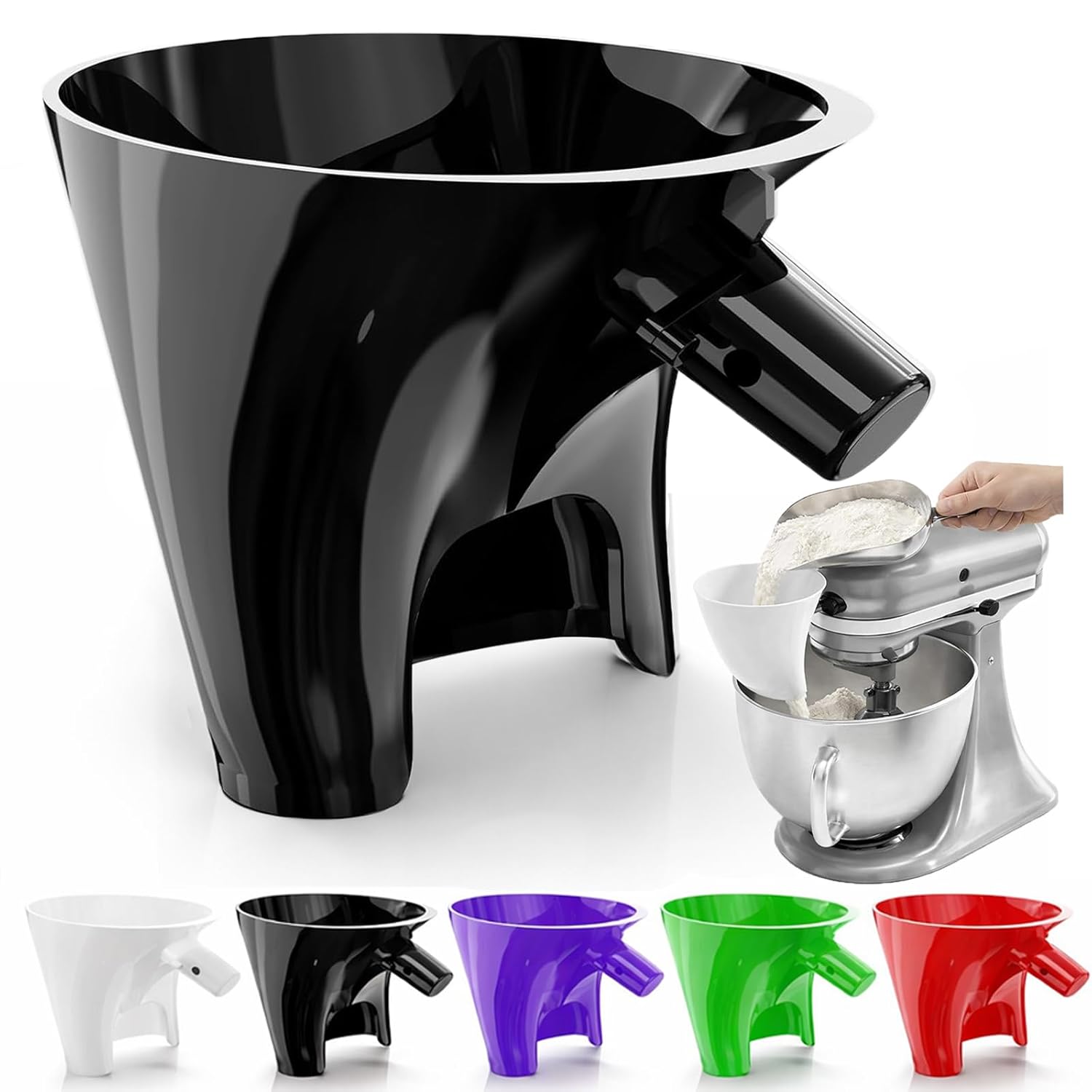 Flour Funnel for Kitchen Aid Mixer, Kitchen Aid Accessories and Attachments, Pouring Chute for Kitchenaid Mixer, Fits Tilt-Head 4.5–5 Qt (KSM150), Durable Dishwasher-Safe Baking Tool