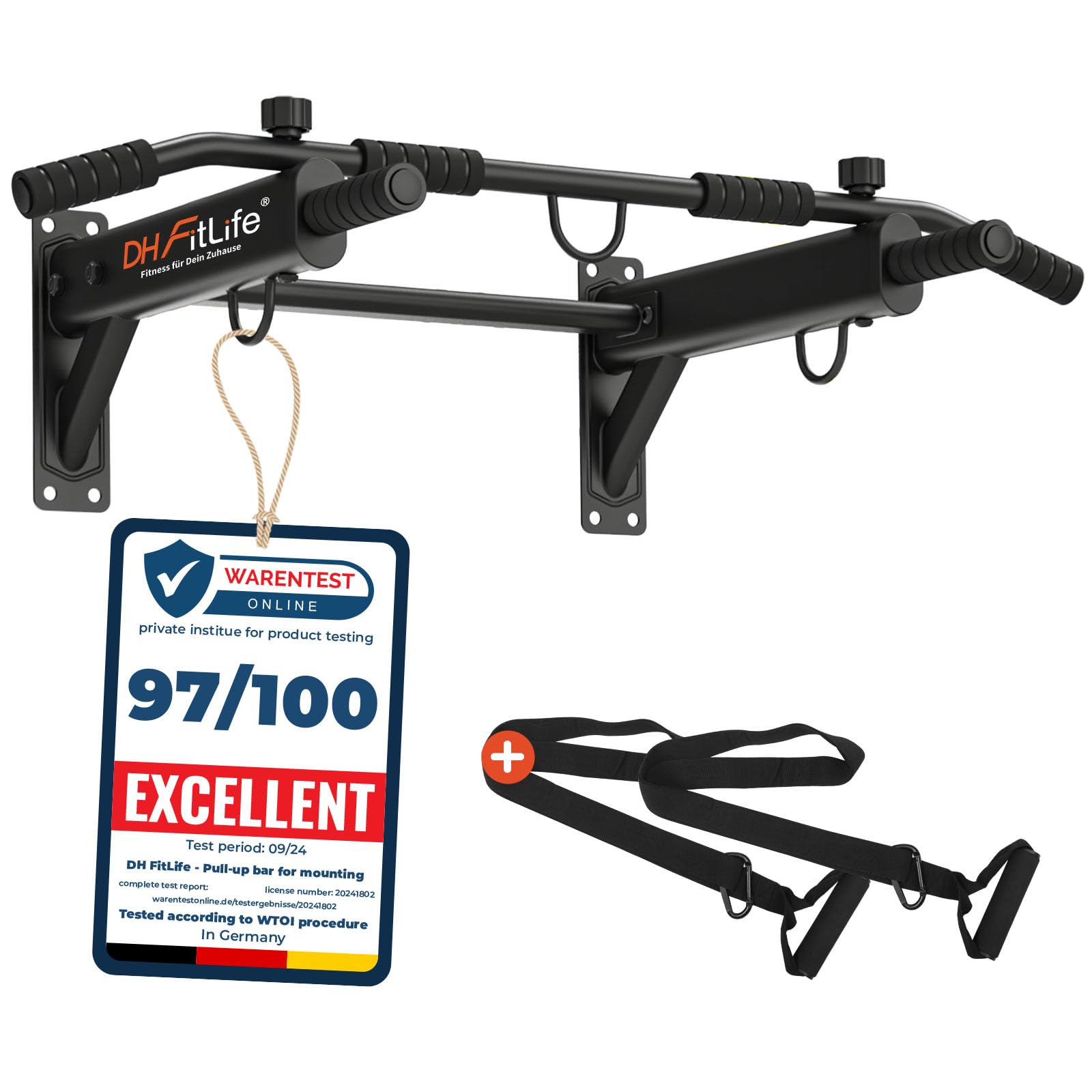 DH FitLife 4-in-1 Pull-Up Bar Wall for Wall Mounting with Expansion Dowels, Multifunctional Pull-Up Bar for Home up to 200 kg, 6 Non-Slip Handles, 3 Eyelets for Punch Bag and Sling Trainer, Safe and-image-14
