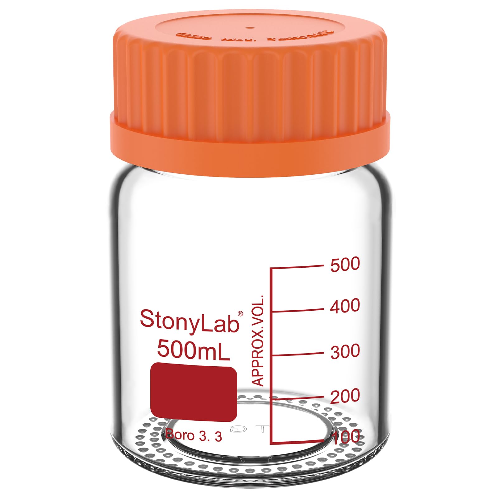 Stonylab Clear Graduated Storage Bottle, Borosilicate Glass Round Bottom Reagent Bottle With Gl80 Screw Cap And Wide Mouth, High Transparency For Laboratory Use, 500 Ml