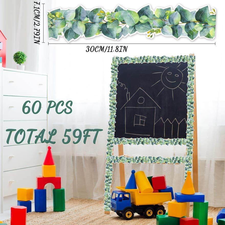 Miniatura 3 de Decoración de bordes de tablón de anuncios, bordes de aula para tablón de anuncios, borde troquelado de eucalipto, decoración de pared de aula,