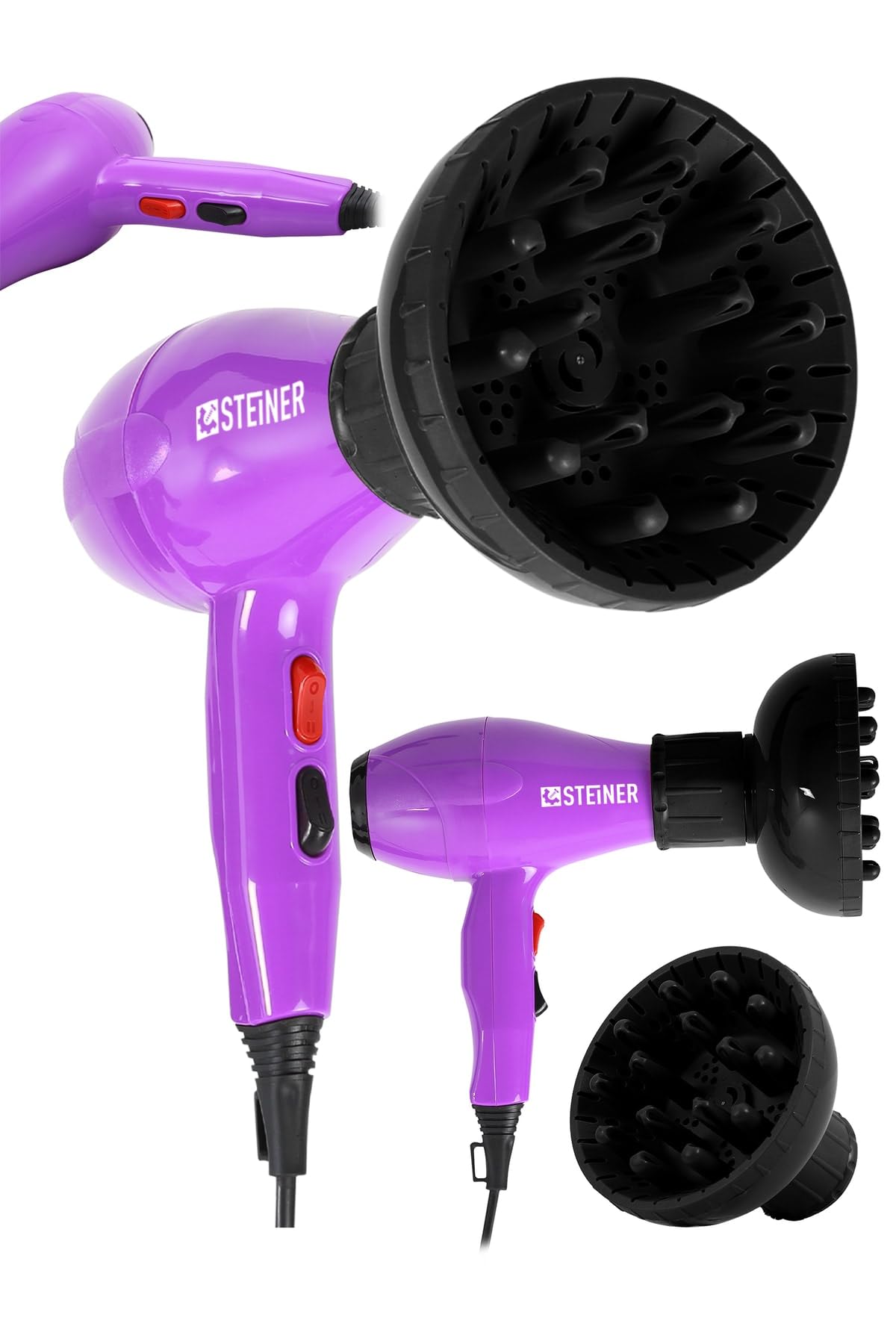 Steiner Alman 3800 Watt Professional Saç Kurutma Makinesi Ac Motor Fön Makinesi + Difüzör + 2 Adet Başlık