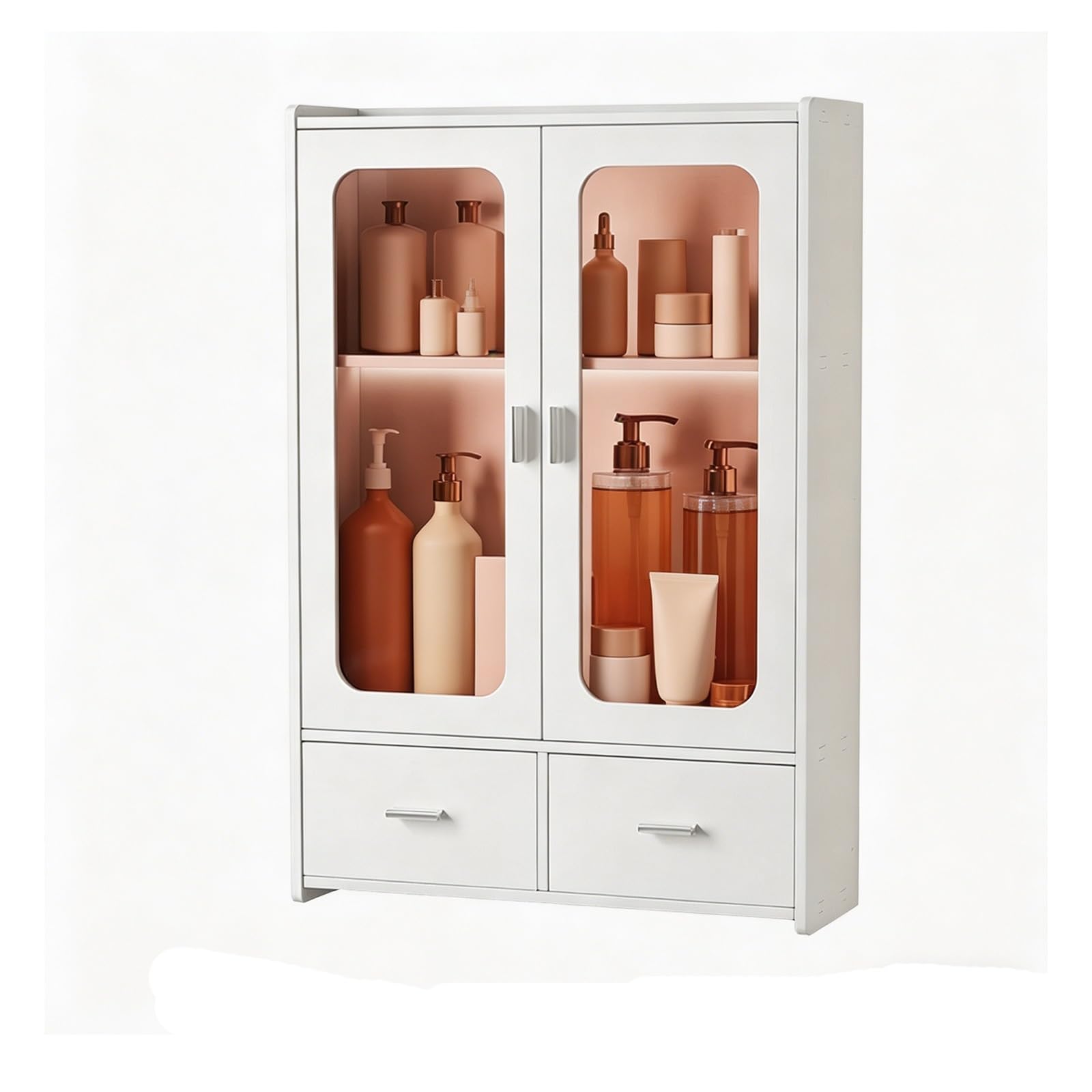 Over the Toilet Storage Cabinet with Doors, Freestanding Above Toilet Organizer, 2-Tier Humidity-Proof Bathroom Space Saver Shelf(TeaDoor DrawerTissue 23.6x15.7x6.3in)