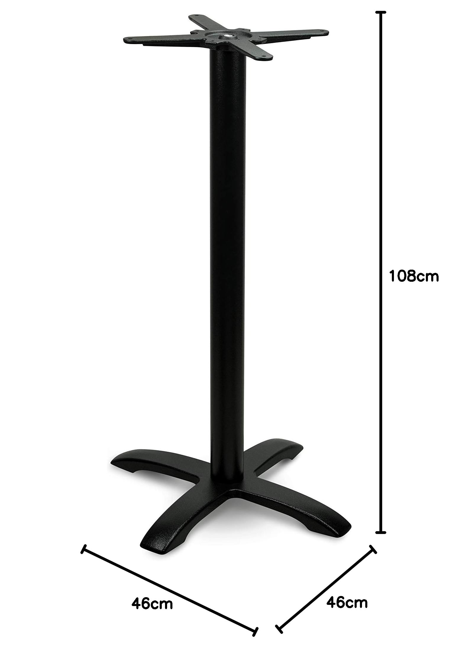 Stehtischgestell Tischbein Schwarz | Premium | PJ7652/110 | Metall | Stehtisch | H 108 cm | 14 kg | Standfuß 46x46 cm | max. Tischplattengröße 70x70 / Ø 80 cm