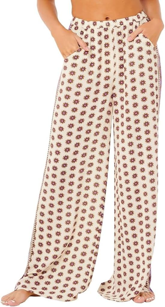 Rip Curl Women’s Cala Nights Wide-Leg Beach Pants – Lightweight Print Pull-On Trousers