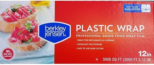 Berkley Jensen Envoltura de plástico profesional con diapositiva de cortador 3000 pies x 12 pulgadas película de servicio de alimentos