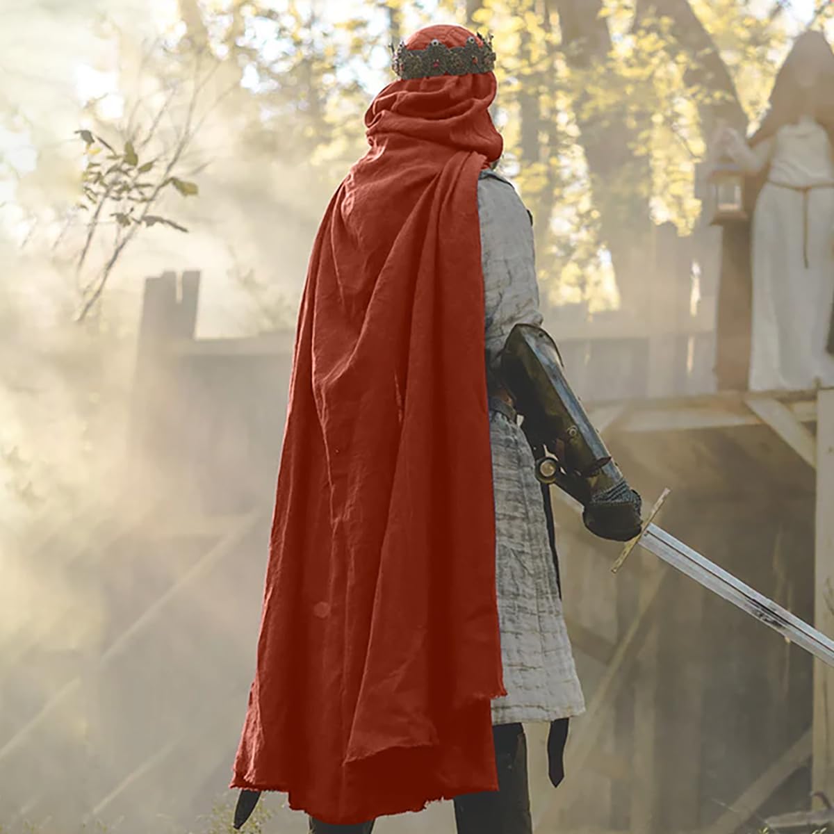 keland Renaissance Cape à capuche en velours - Pour Halloween, Moyen-Âge, Hobbit - Bordeaux
