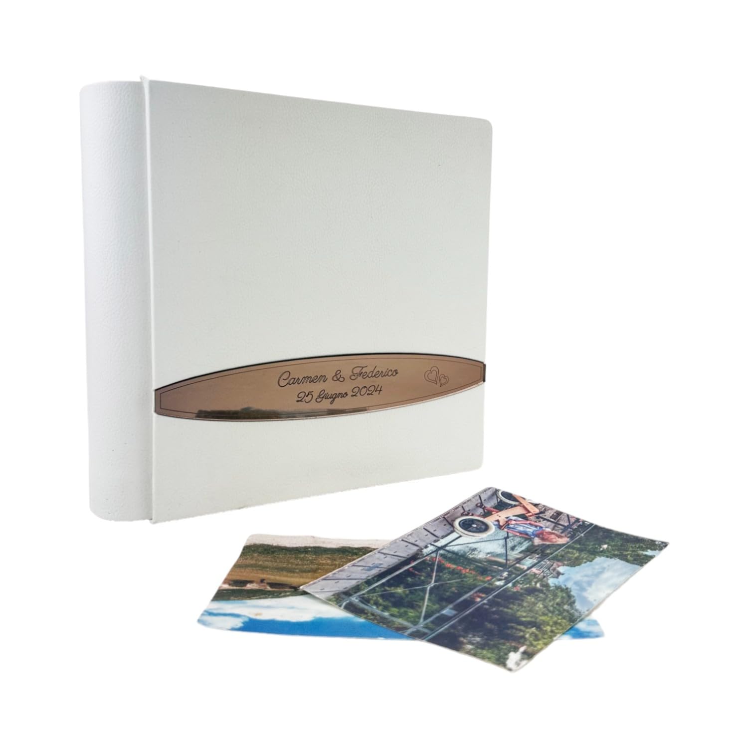Album Fotografico Artigianale -Cristel Specchio- in similpelle pregiata, con inserto in Plexiglass Personalizzabile,classico con velina,Matrimonio,Compleanno,Regalo,Wedding,Anniversario (Bianco)