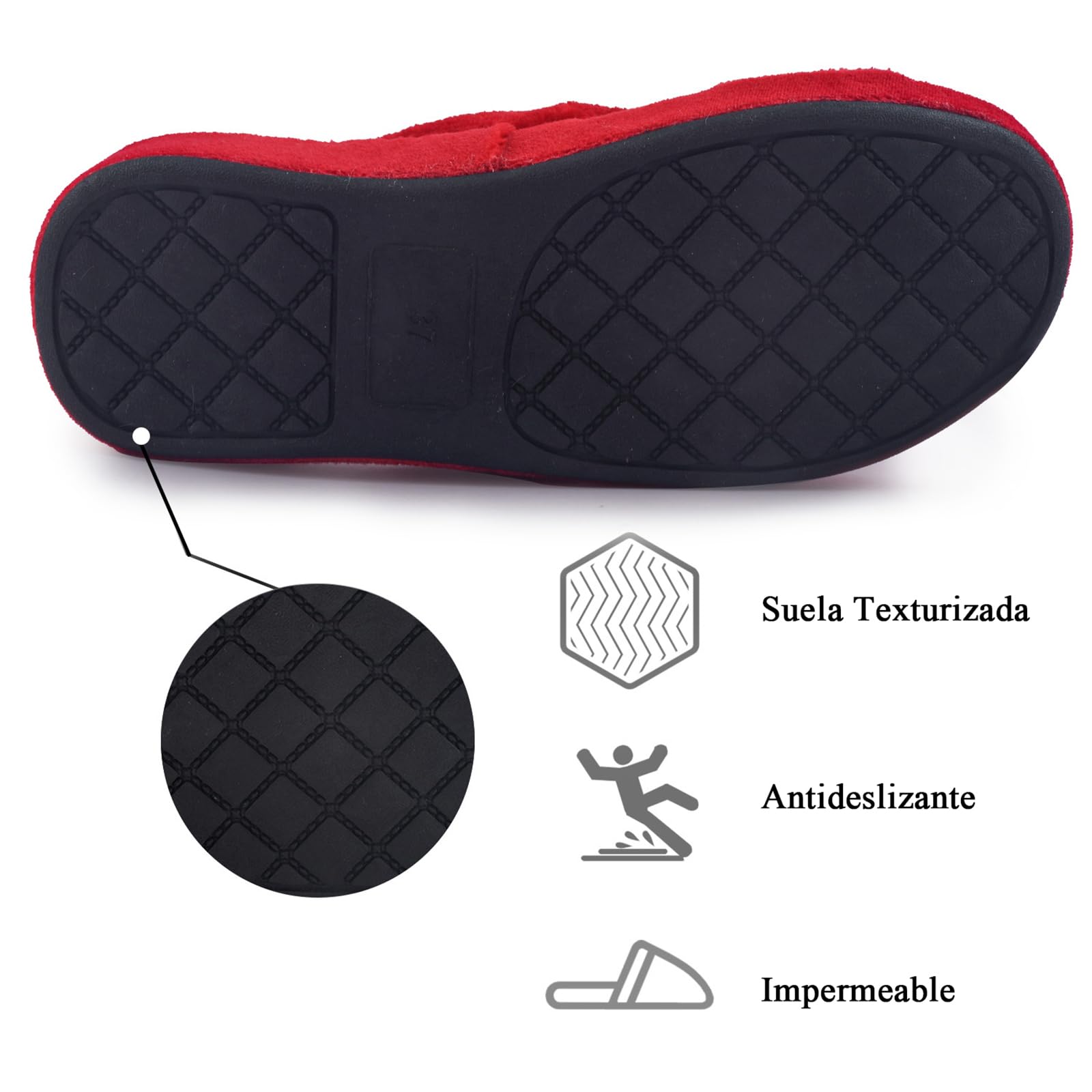 Git-up Zapatillas de Estar por Casa para Mujer Espuma de Memoria con Soporte del arco Gancho y bucle Diabético Amplio Punta abierta Zapatos de Casa Interior Exterior