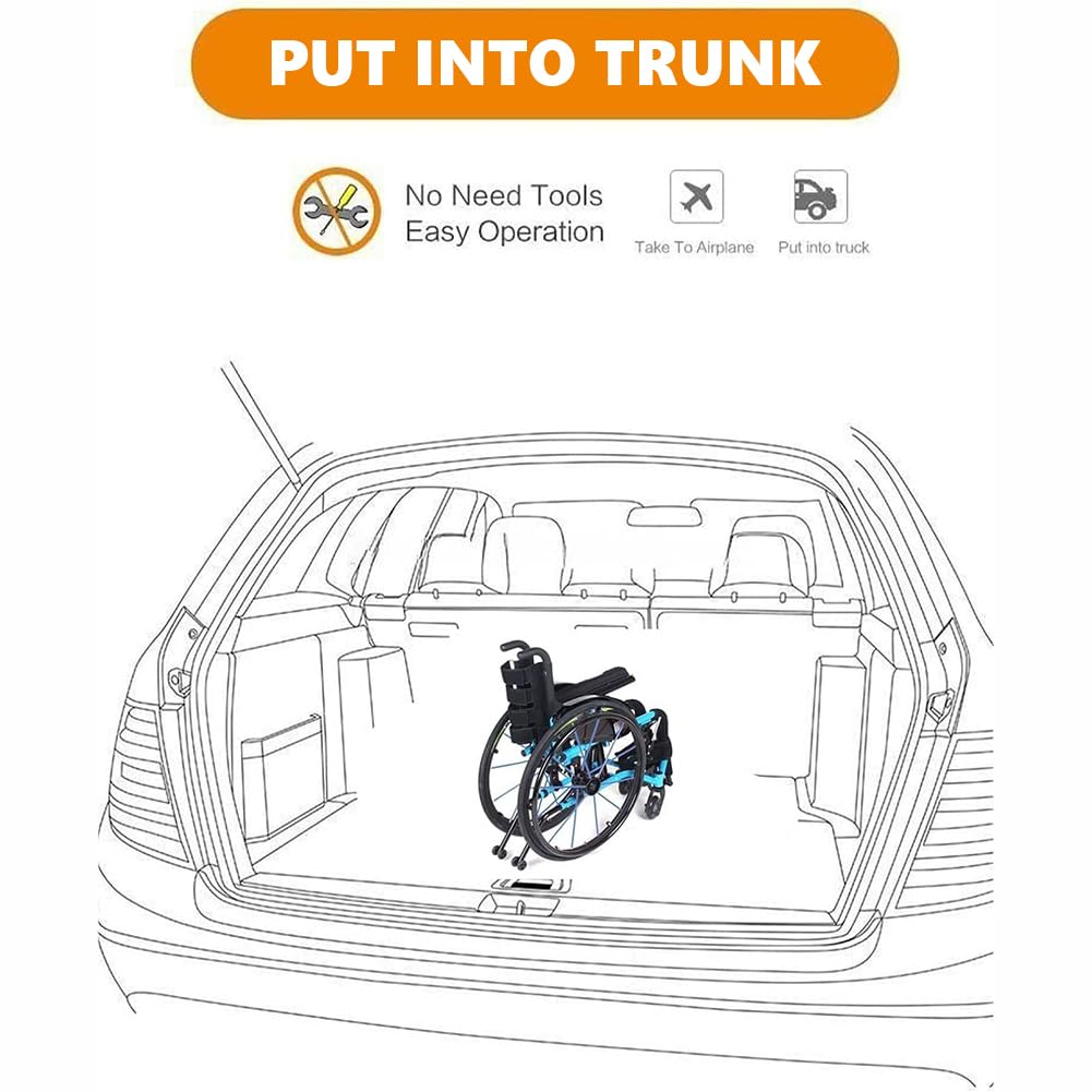 Silla de Ruedas Manual Ligera, Sillas de Ruedas Deportivas Portatiles para Adultos, Silla de Ruedas Plegable de Viaje Transit/Black 38Cm