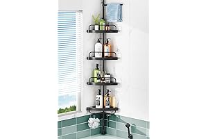 HAMITOR Corner 4-tier Shower Caddy with Adjustable Telescoping Rod